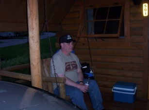 After a long day at Hamvention Blake N9TMZ relaxes outside cabin 501